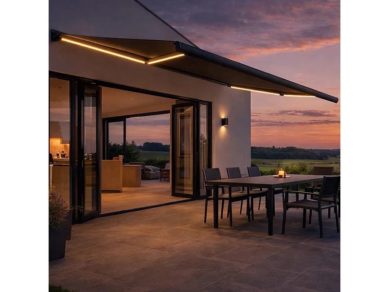 Store banne LED motorisé 4 x 3 m gris CETO