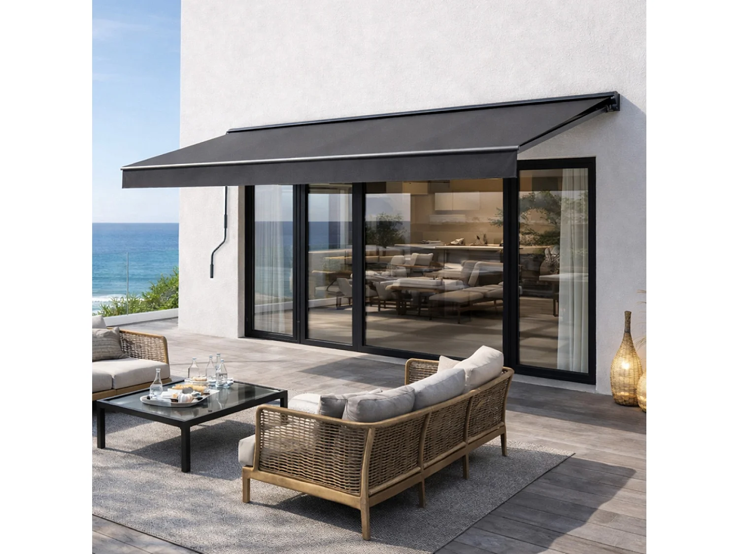 Store banne manuel 3,95 x 2,5 m en aluminium avec toile gris ADRO