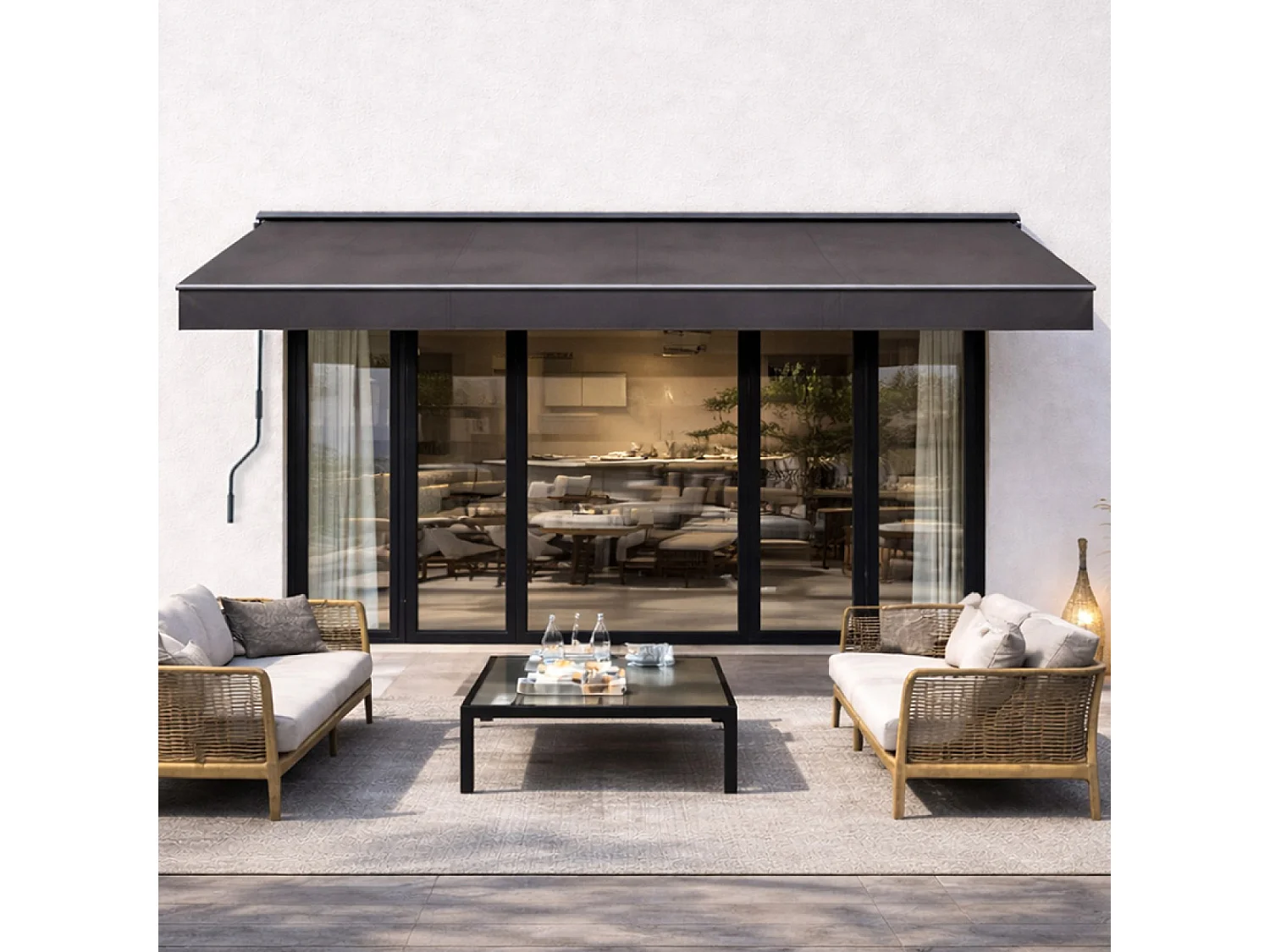 Store banne manuel 395 x 25 m en aluminium avec toile gris ADRO