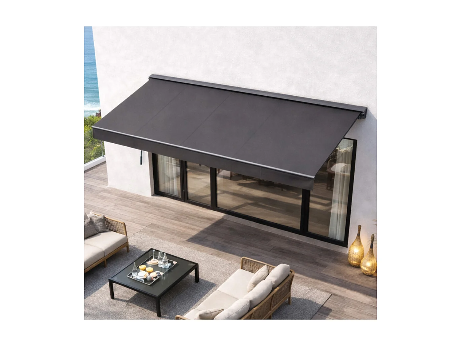 Store banne manuel 395 x 25 m en aluminium avec toile gris ADRO