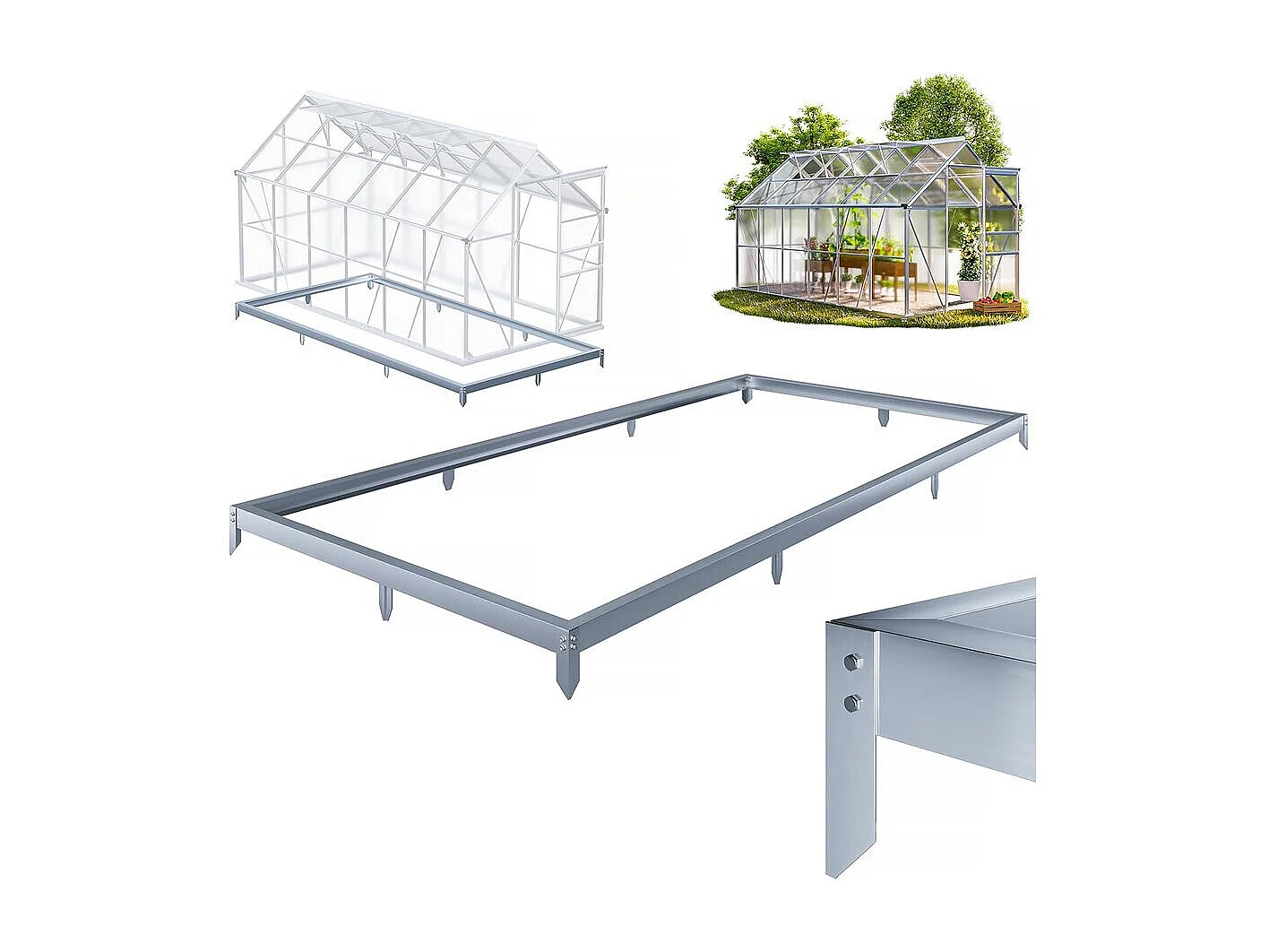 Embase en aluminium pour serre jardin "Basilic" - 8,17 m² - Gris