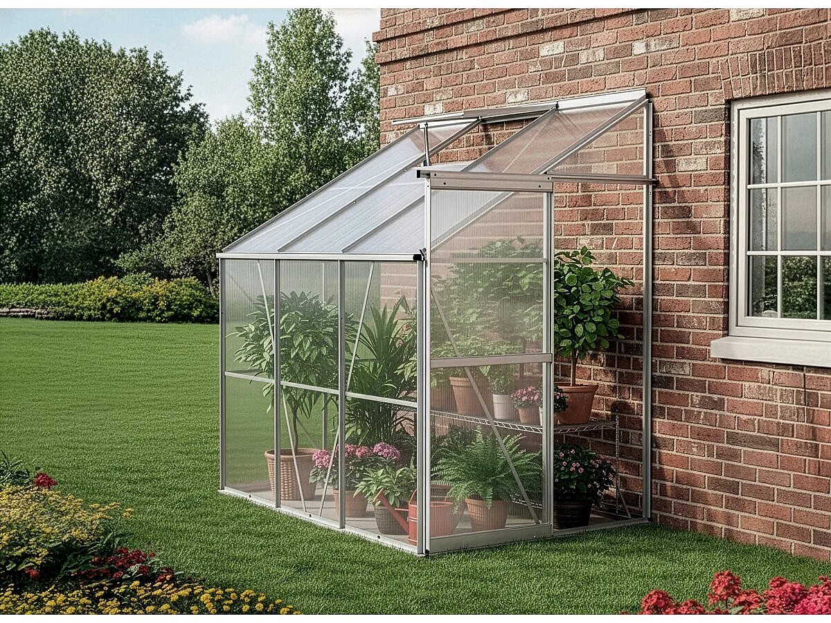 Embase en aluminium pour serre jardin "Basilic" - 2,37 m² - Gris