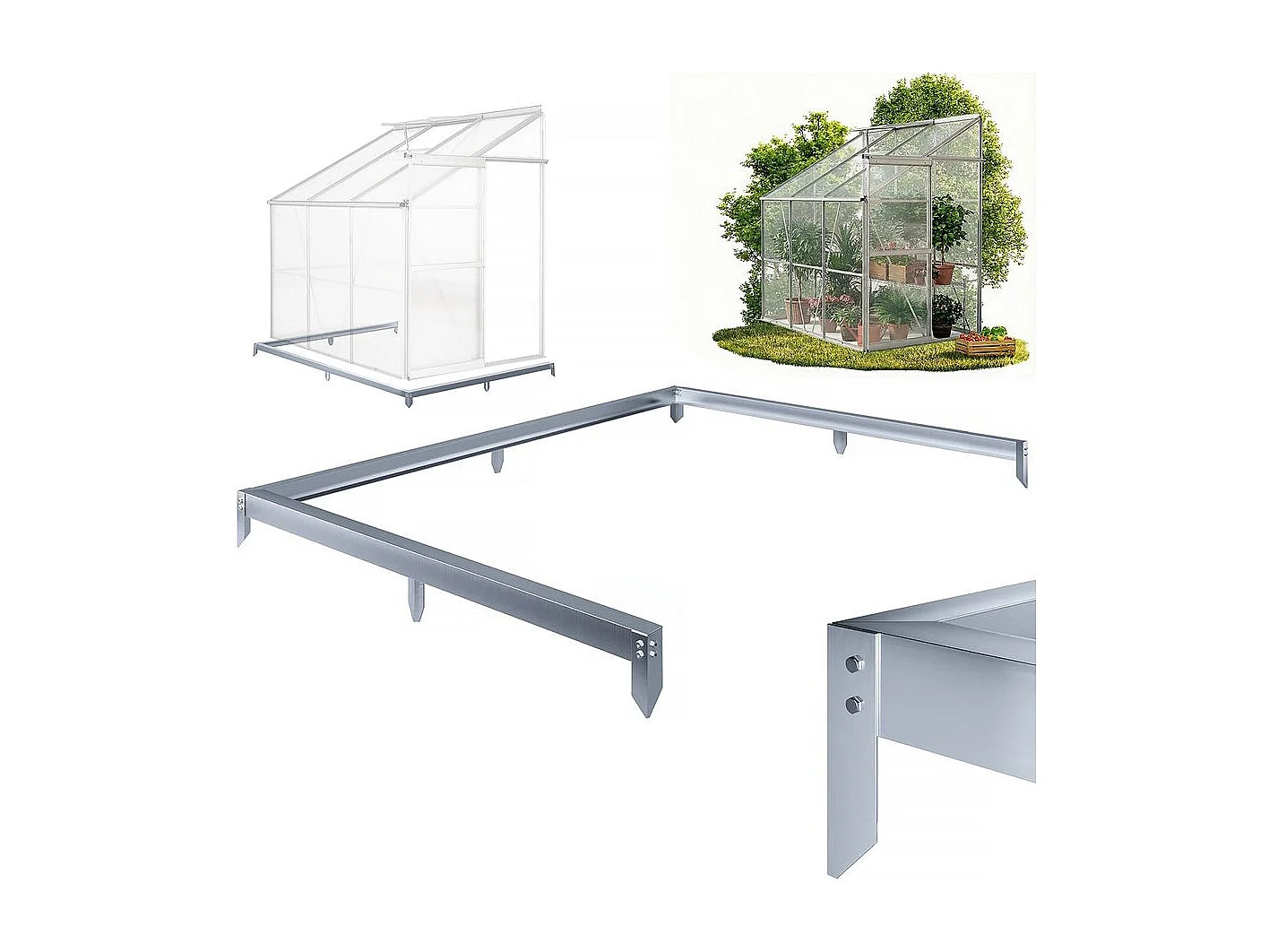 Embase en aluminium pour serre jardin "Basilic" - 2,37 m² - Gris