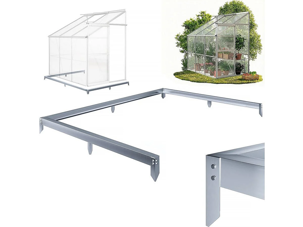 Embase en aluminium pour serre jardin "Basilic" - 2,37 m² - Gris