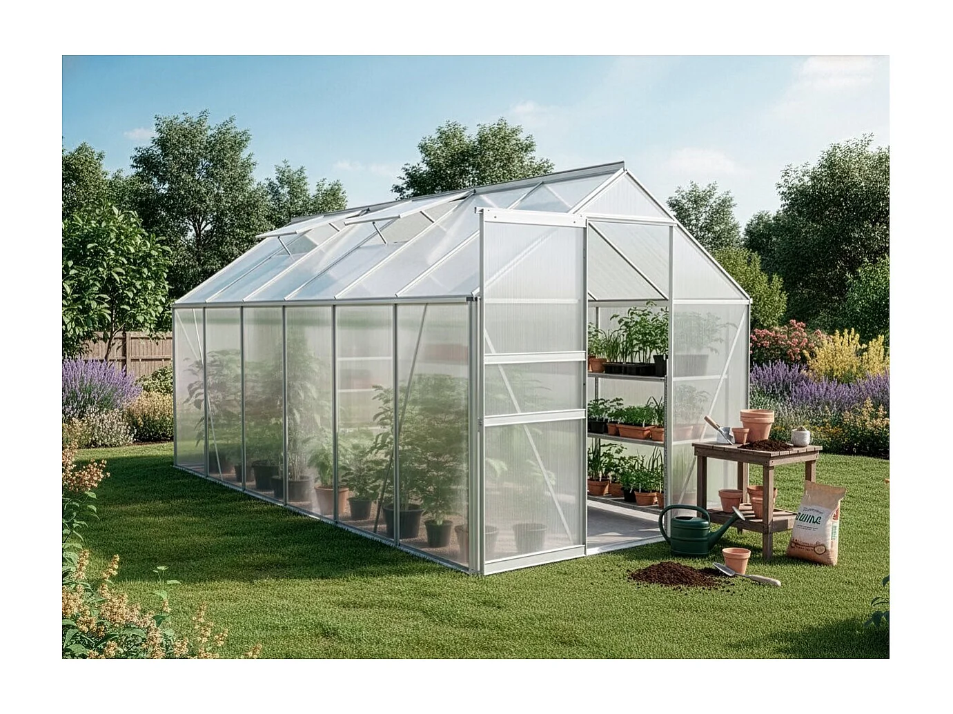 Embase en aluminium pour serre jardin "Basilic" - 7,03 m² - Gris