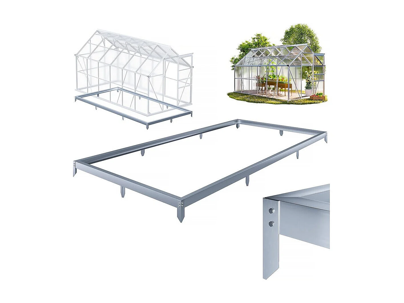 Embase en aluminium pour serre jardin "Basilic" - 7,03 m² - Gris