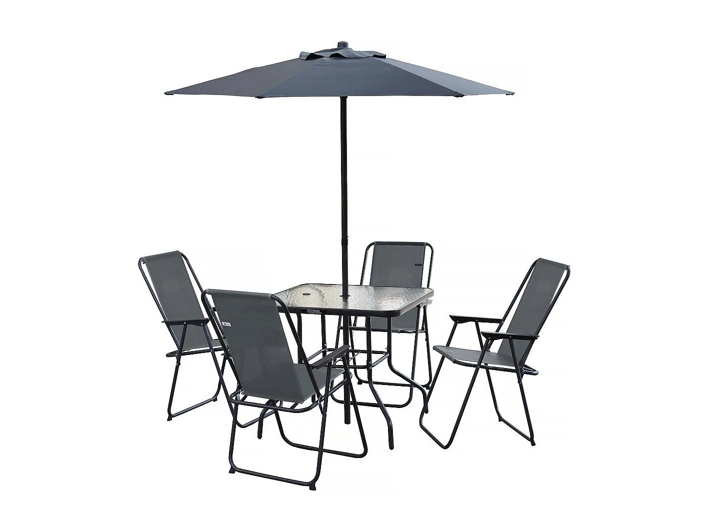 Salon de jardin repas avec parasol en métal "Convivia" - 4 places - Gris anthracite