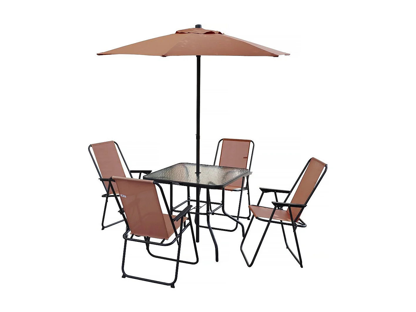 Set di mobili da giardino "Convivia" con ombrellone in metallo - 4 posti - Terracotta