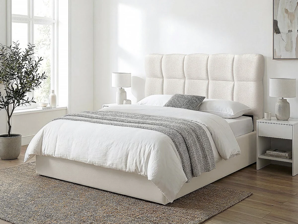 Cabecero estilo burbuja de tela gruesa "Alpe d'Huez" - 160 cm - Beige