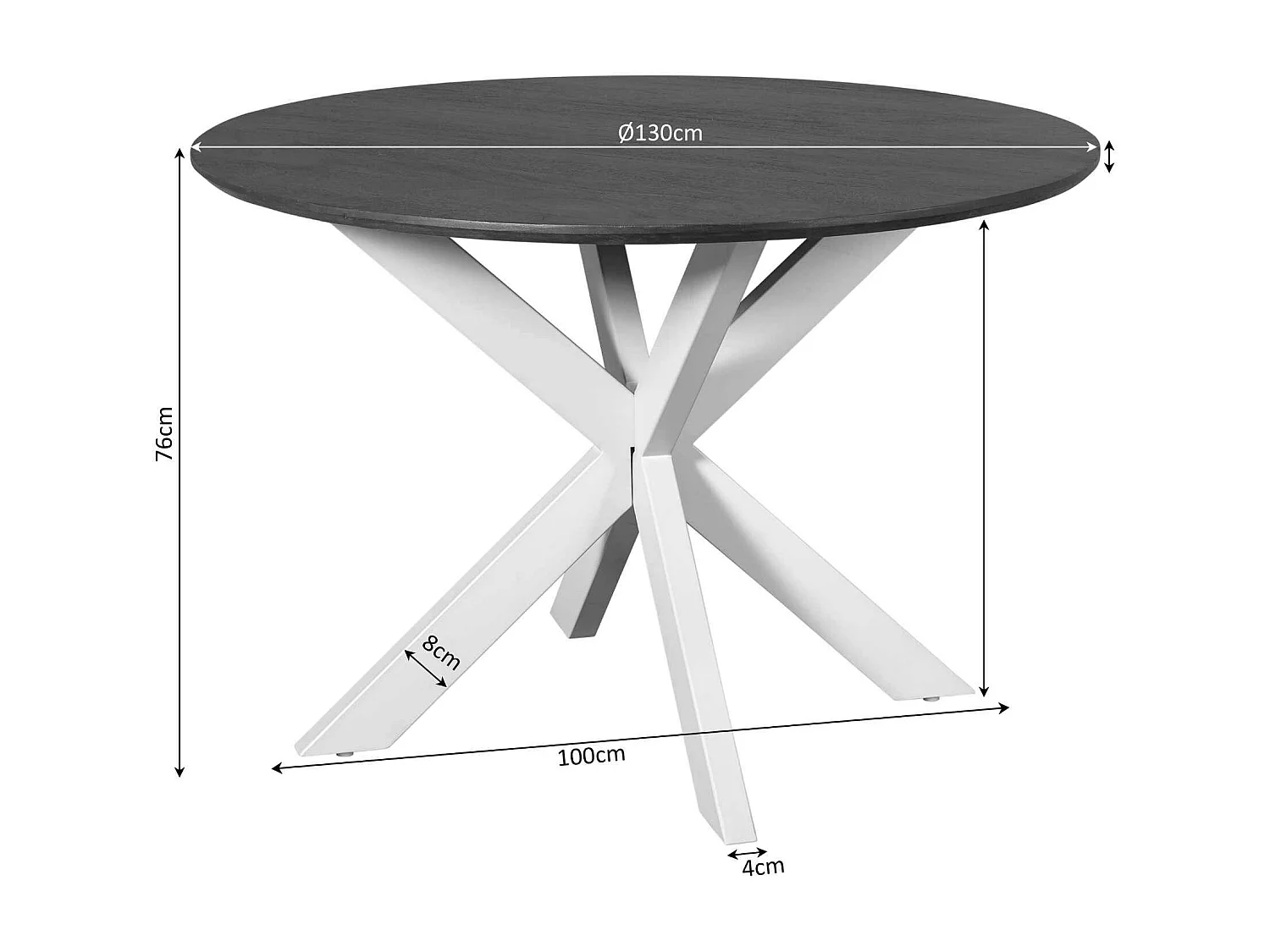 Table ronde bois brun pied blanc Ø110 cm CORTINA