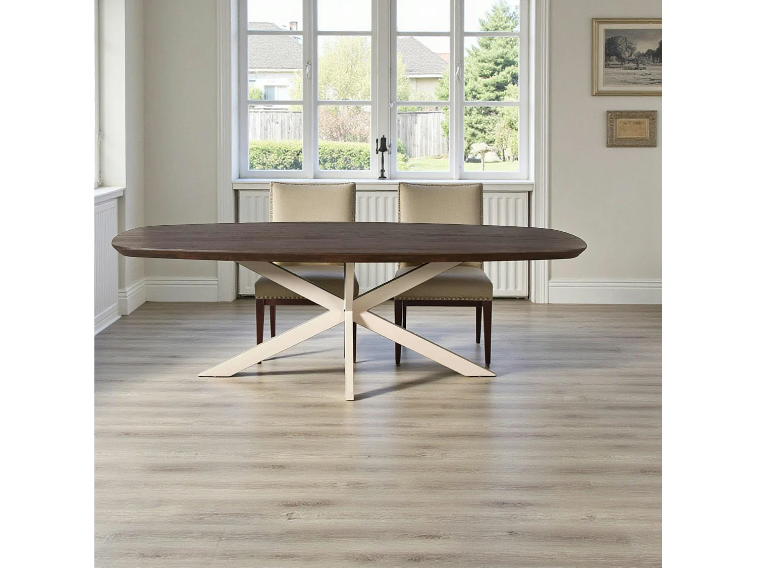 Table à manger bois brun pied blanc 240 cm CORTINA