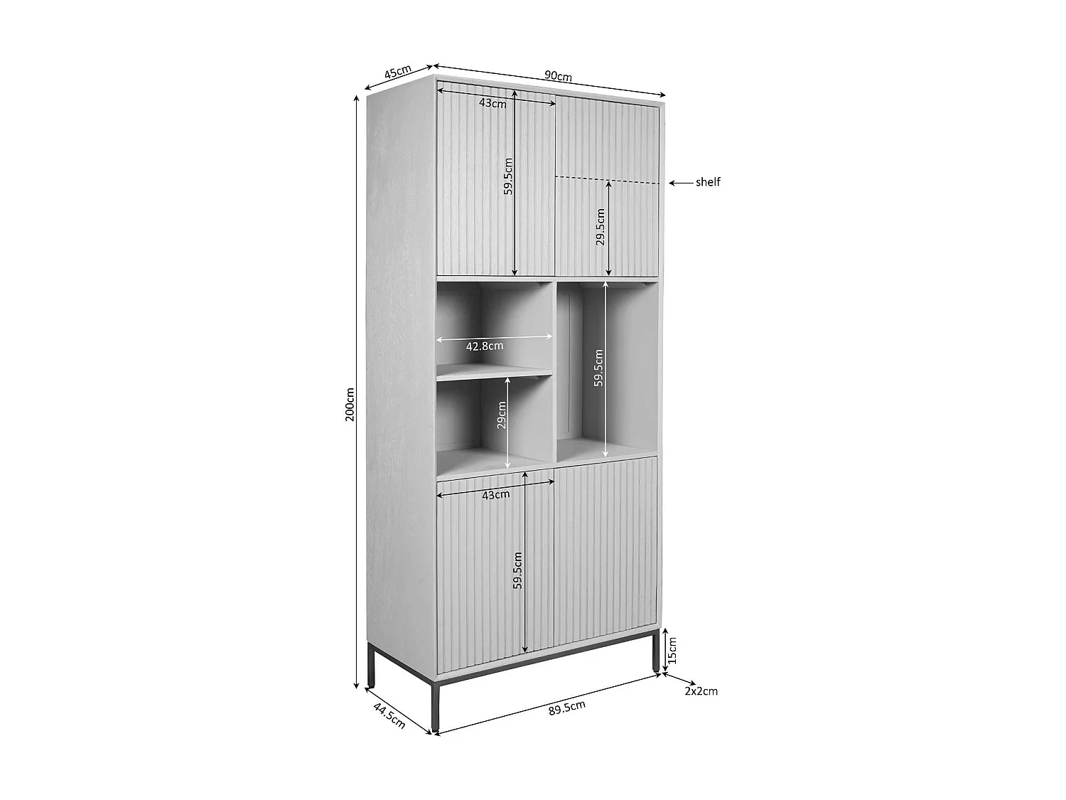 Bibliothèque étagère vintage 4 portes rainurées CORTINA