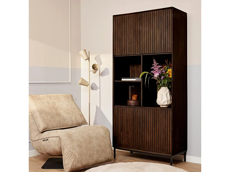 Bibliothèque étagère vintage 4 portes rainurées CORTINA