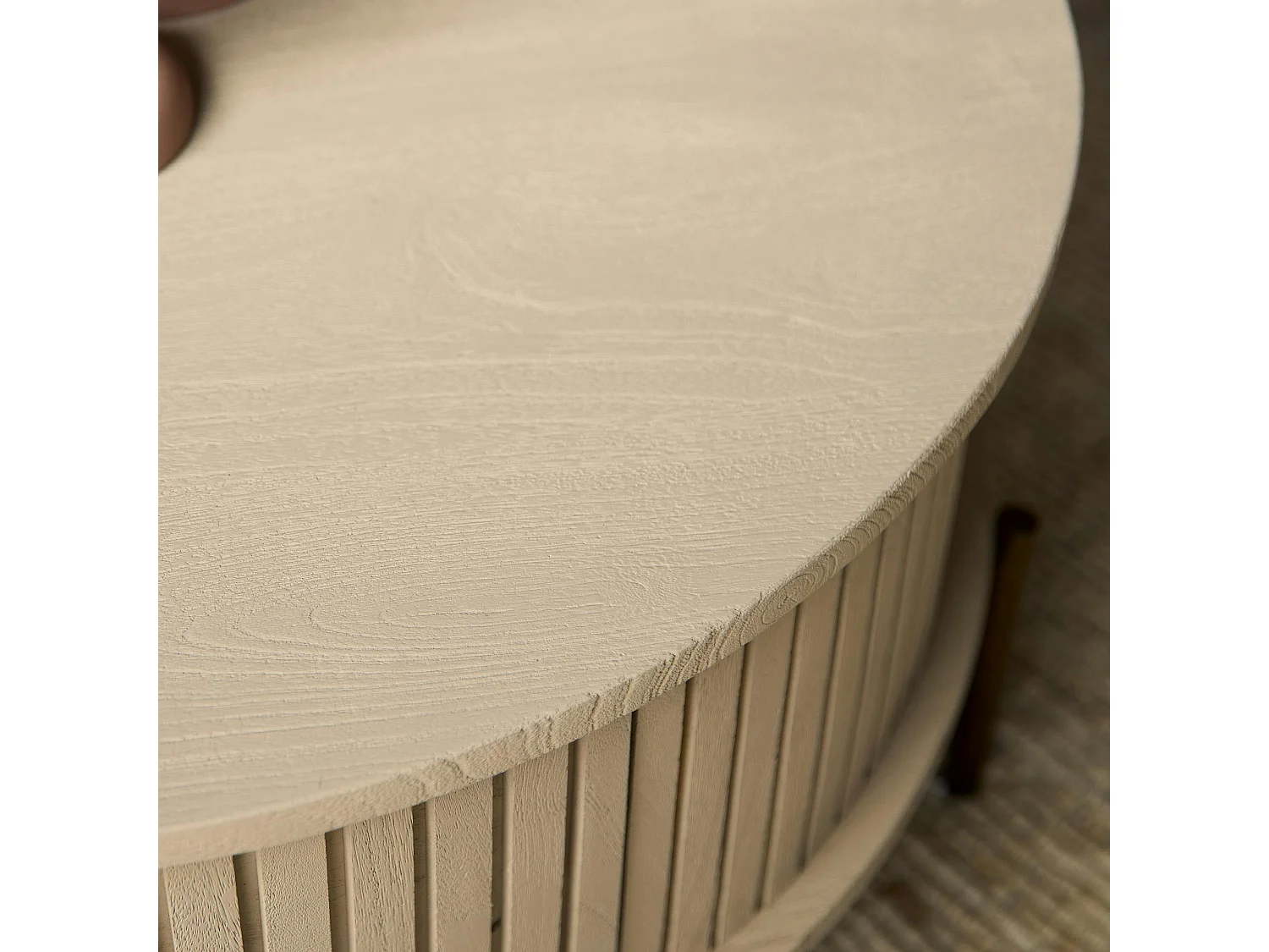 Table basse ronde bois sable 2 tiroirs rainurés CORTINA