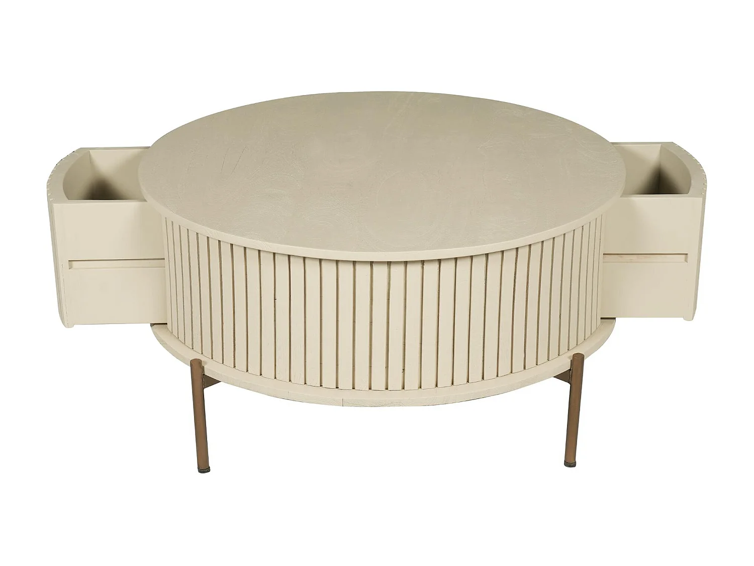 Table basse ronde bois sable 2 tiroirs rainurés CORTINA