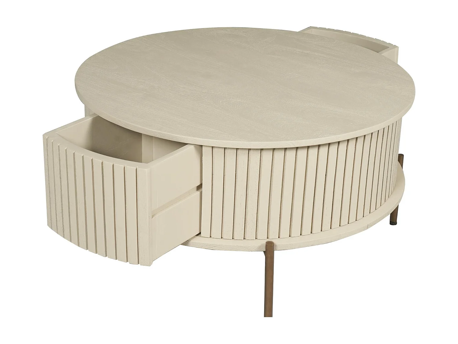 Table basse ronde bois sable 2 tiroirs rainurés CORTINA