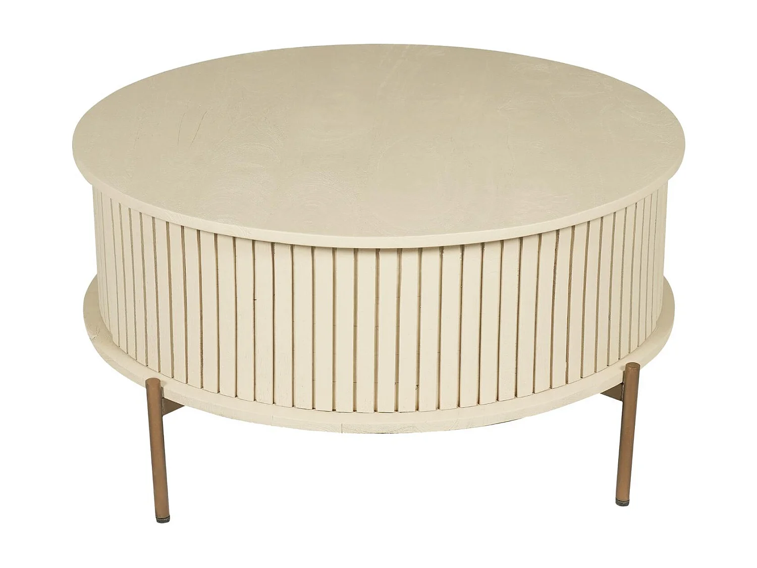 Table basse ronde bois sable 2 tiroirs rainurés CORTINA