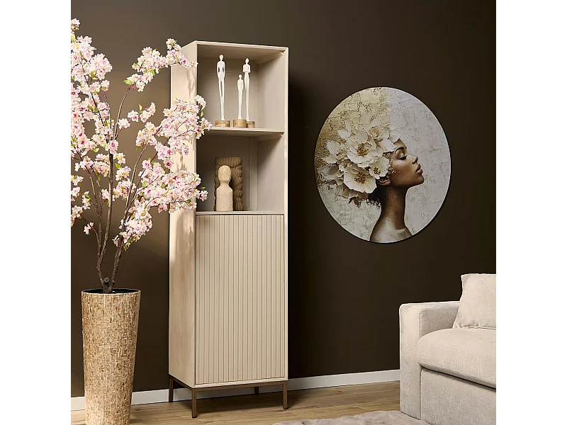 Colonne salon bois beige 1 porte rainurée CORTINA