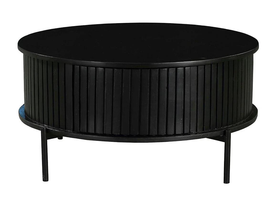Table basse ronde noire en bois rainuré 2 tiroirs CORTINA