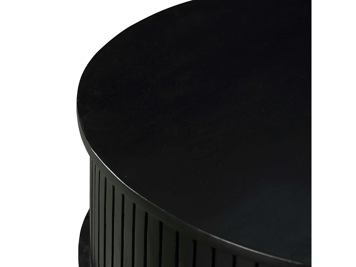 Table basse ronde noire en bois rainuré 2 tiroirs CORTINA