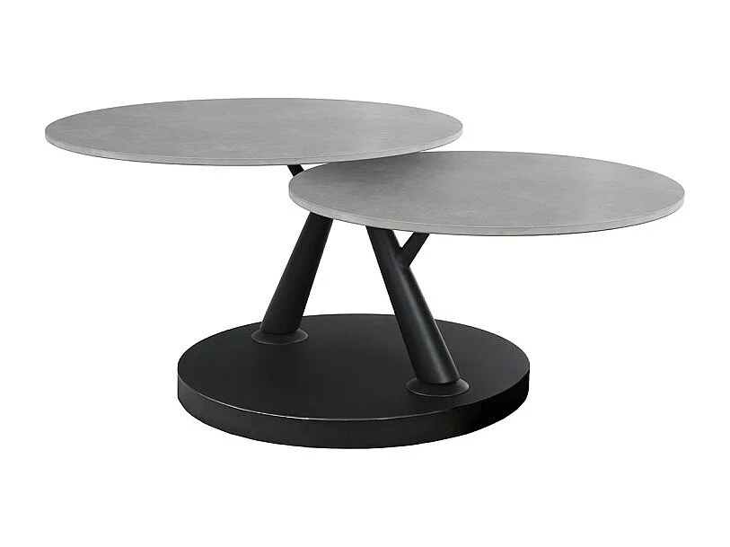 Table basse rotative 2 plateaux ronds céramique gris pied noir – ALLEGRA