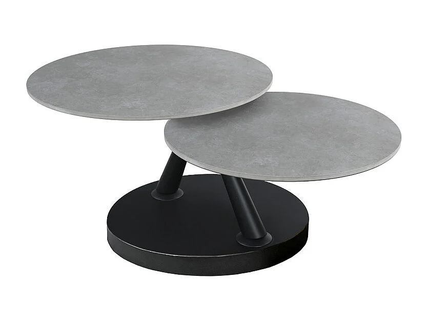 Table basse rotative 2 plateaux ronds céramique gris pied noir – ALLEGRA