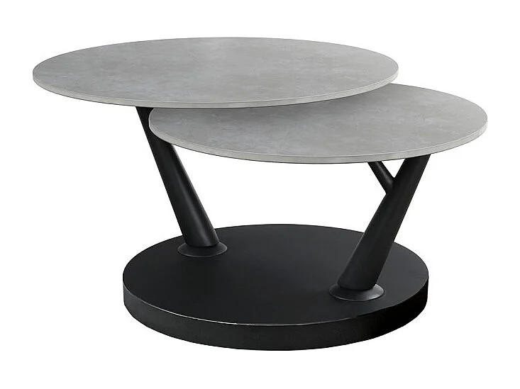 Table basse rotative 2 plateaux ronds céramique gris pied noir – ALLEGRA