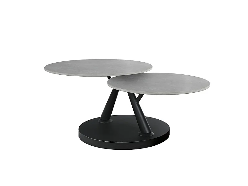 Table basse rotative 2 plateaux ronds céramique gris pied noir – ALLEGRA