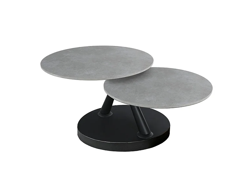 Table basse rotative 2 plateaux ronds céramique gris pied noir – ALLEGRA