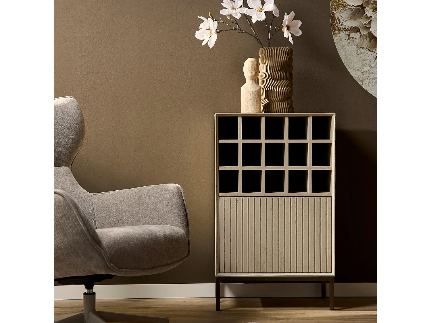 Minibar salon bois beige 1 porte 1 casier CORTINA