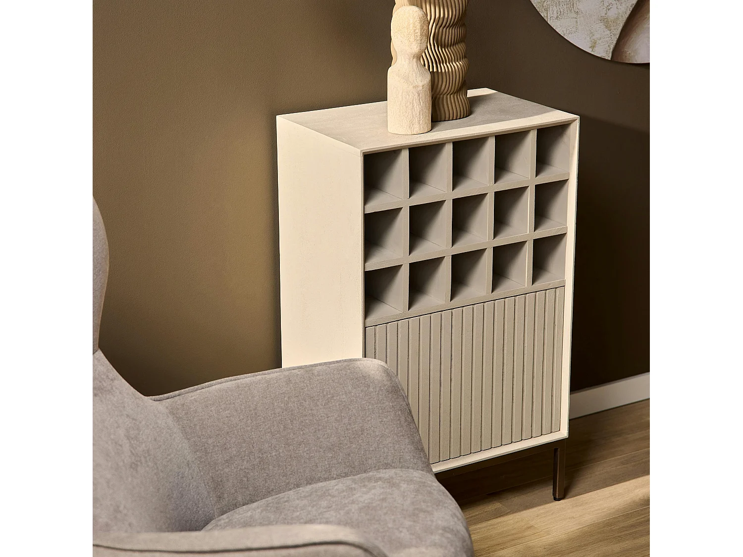 Minibar salon bois beige 1 porte 1 casier CORTINA