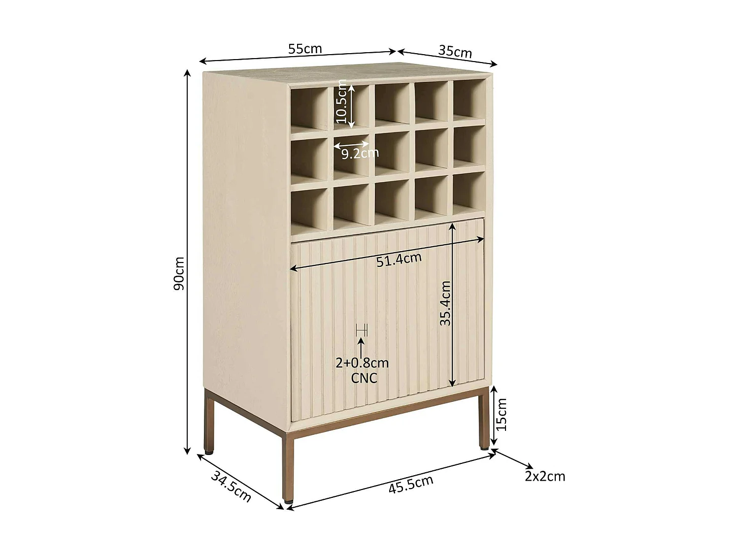 Minibar salon bois beige 1 porte 1 casier CORTINA