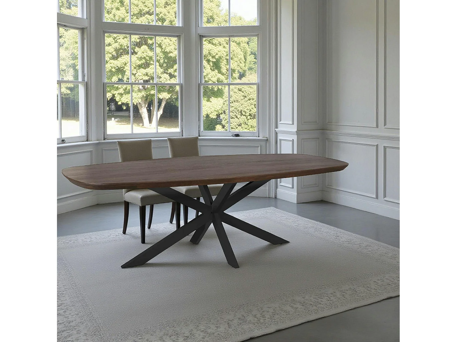 Table à manger bois brun bords arrondis 200 cm CORTINA