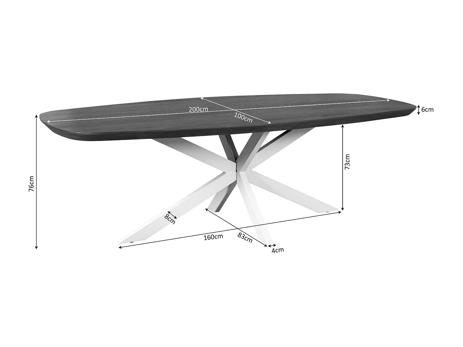 Table à manger bois brun bords arrondis 200 cm CORTINA