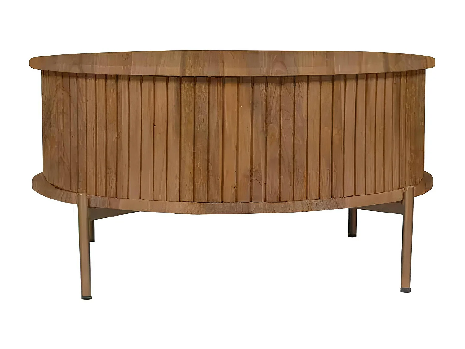 Table basse ronde en bois 2 tiroirs rainurés CORTINA