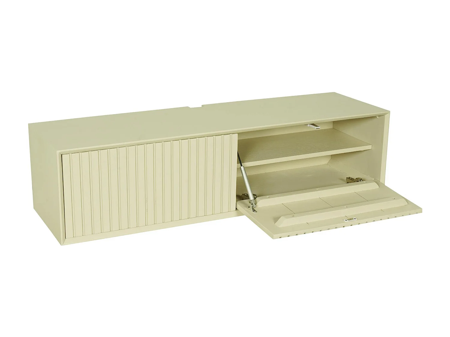 Meuble TV suspendu bois sable 2 portes rainurées CORTINA