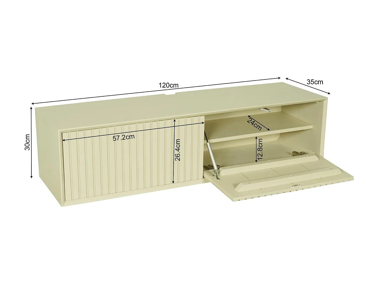 Meuble TV suspendu bois sable 2 portes rainurées CORTINA