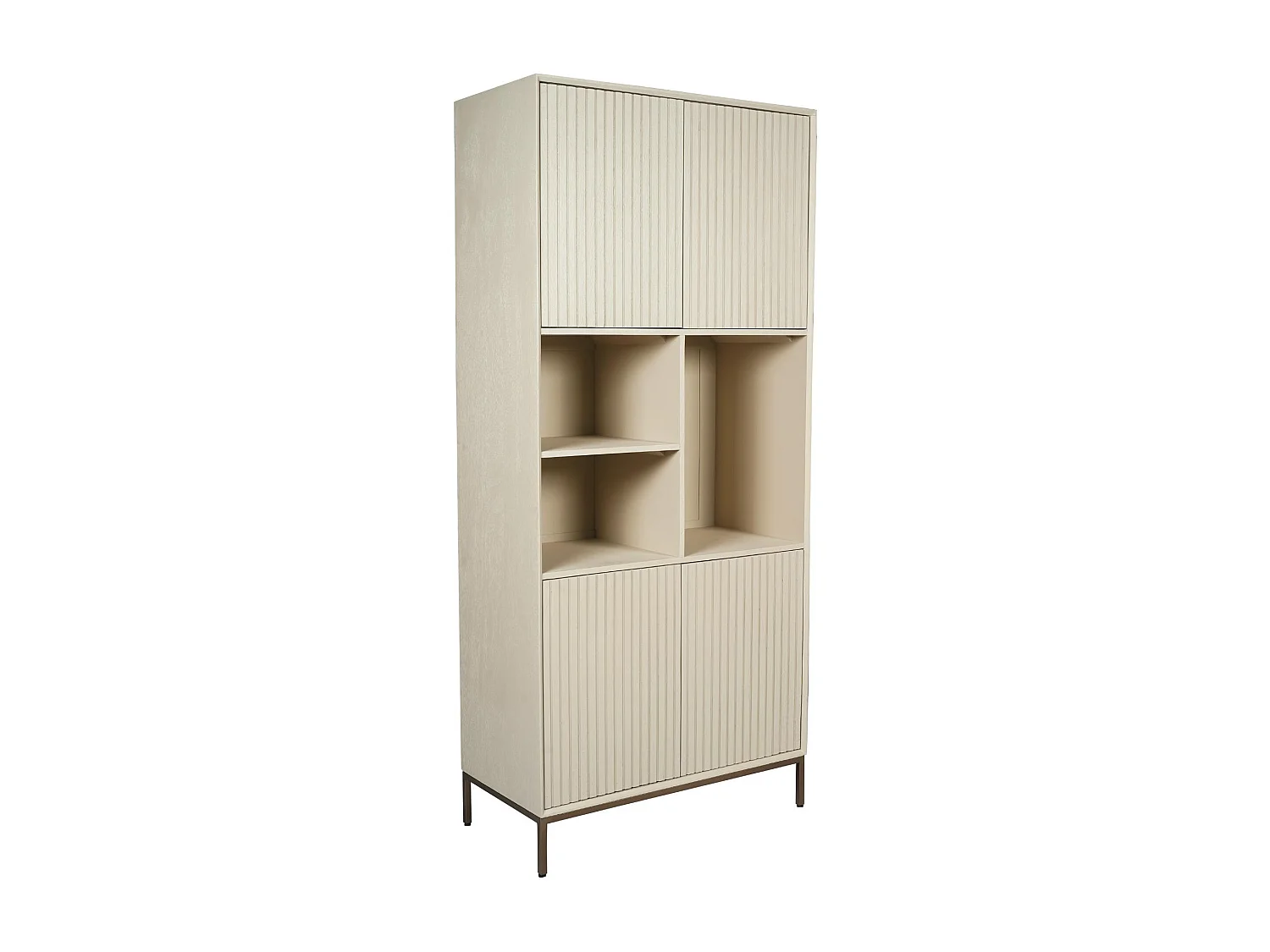 Bibliothèque étagère bois sable 4 portes rainurées CORTINA