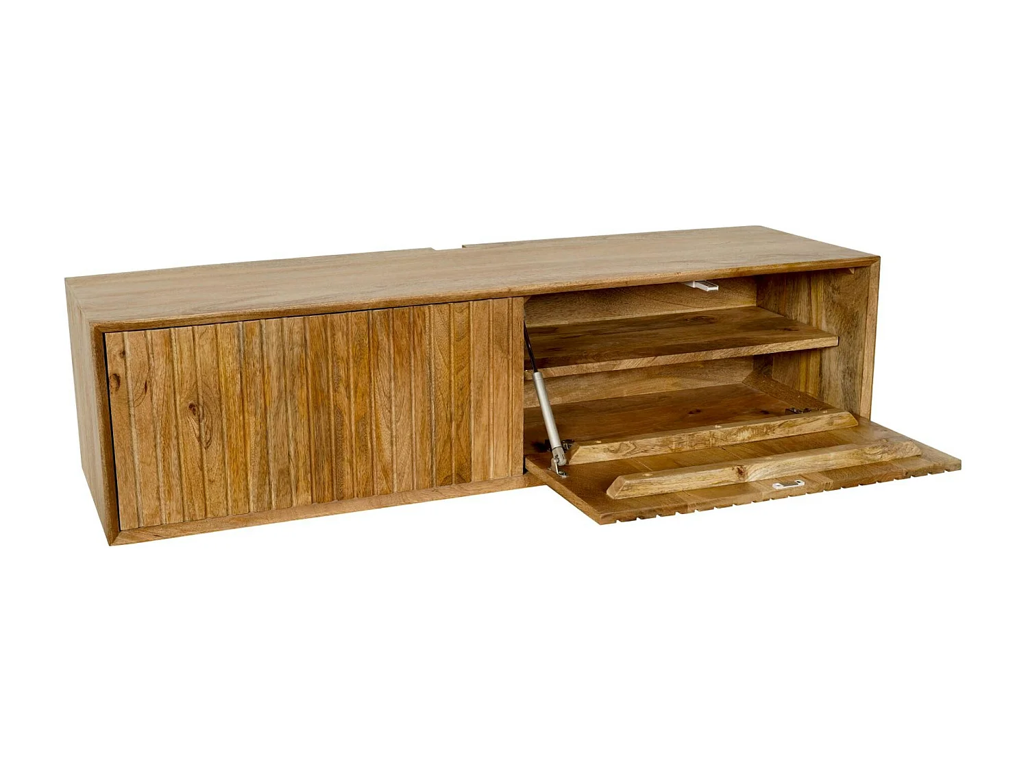 Meuble TV suspendu bois 2 portes rainurées CORTINA