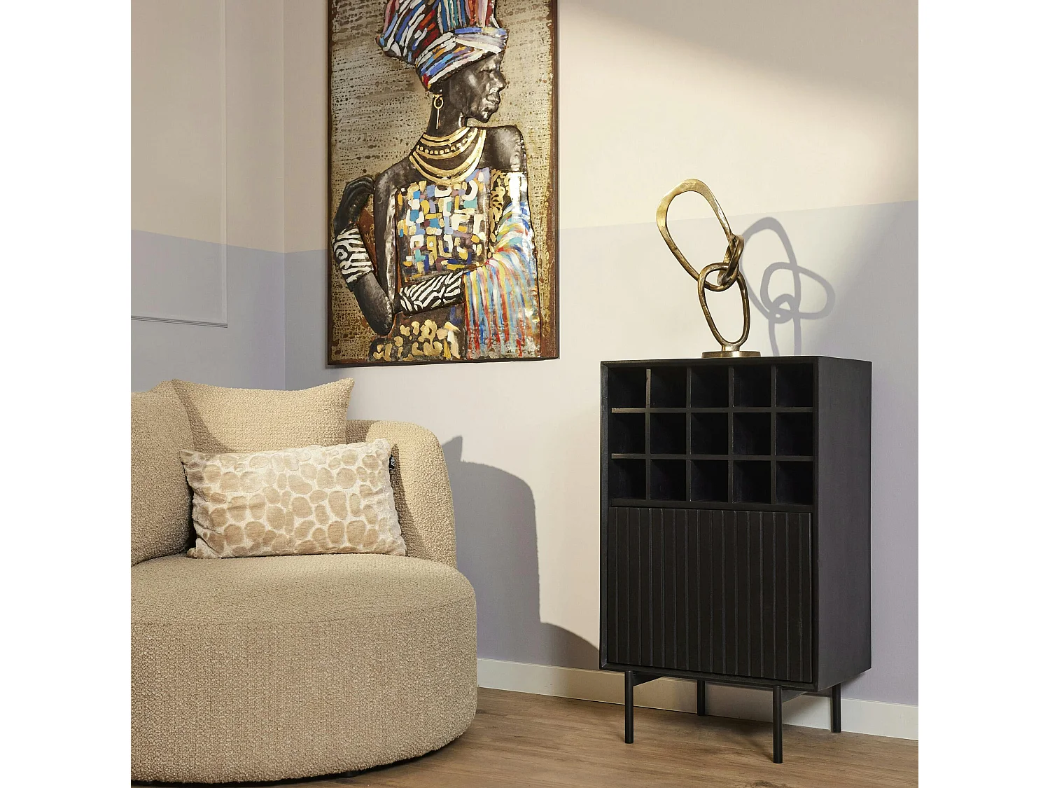 Minibar salon bois noir 1 porte 1 casier CORTINA