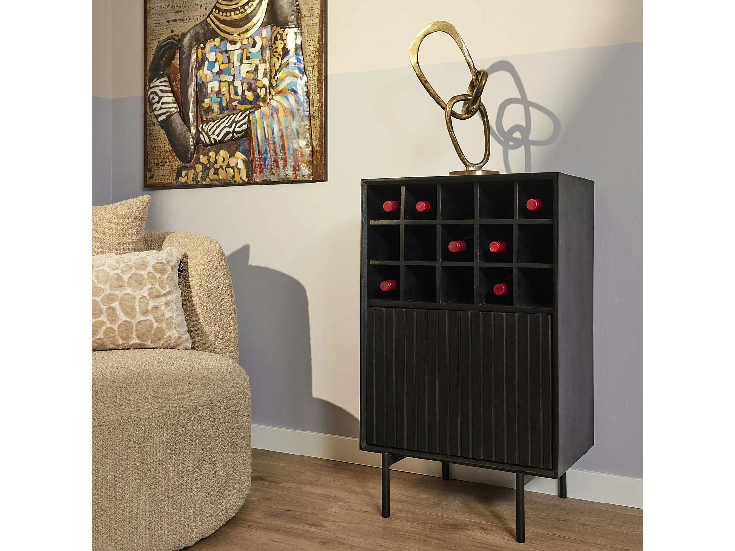 Minibar salon bois noir 1 porte 1 casier CORTINA