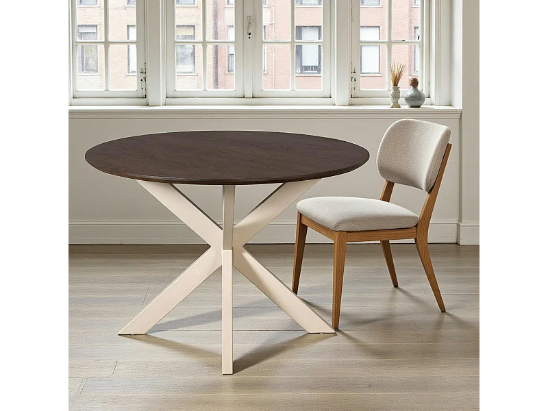 Table ronde bois brun pied blanc Ø150 cm CORTINA