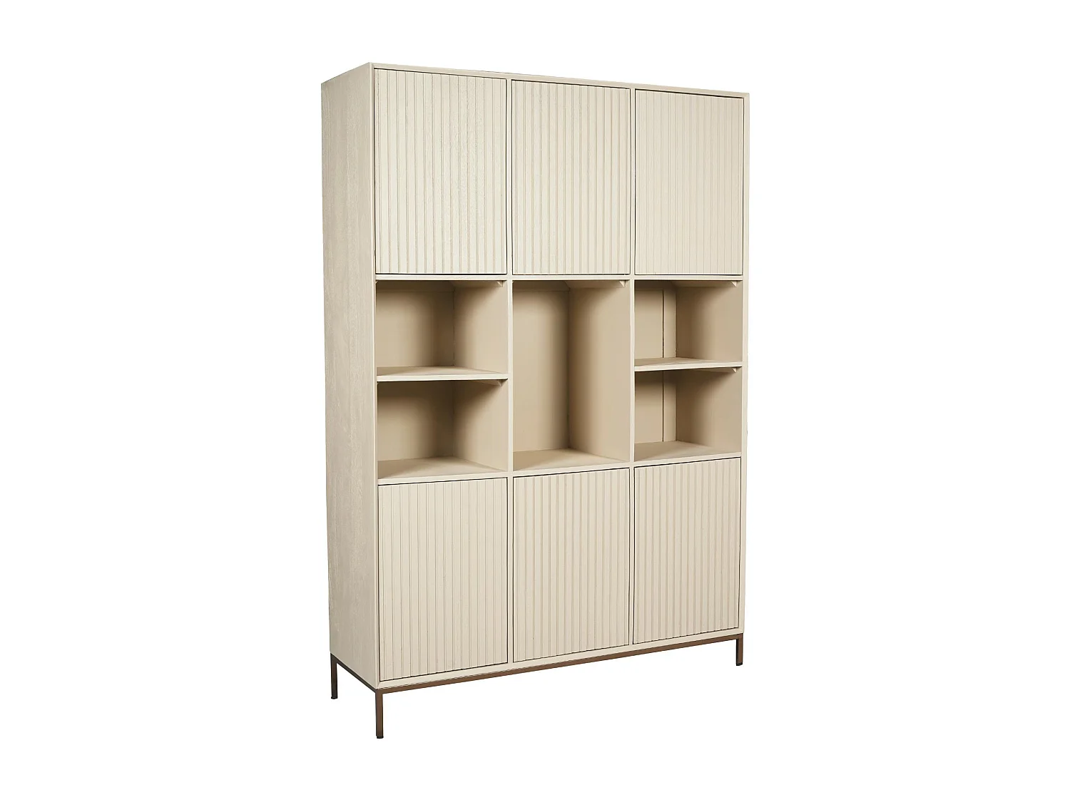 Bibliothèque étagère bois sable 6 portes rainurées CORTINA