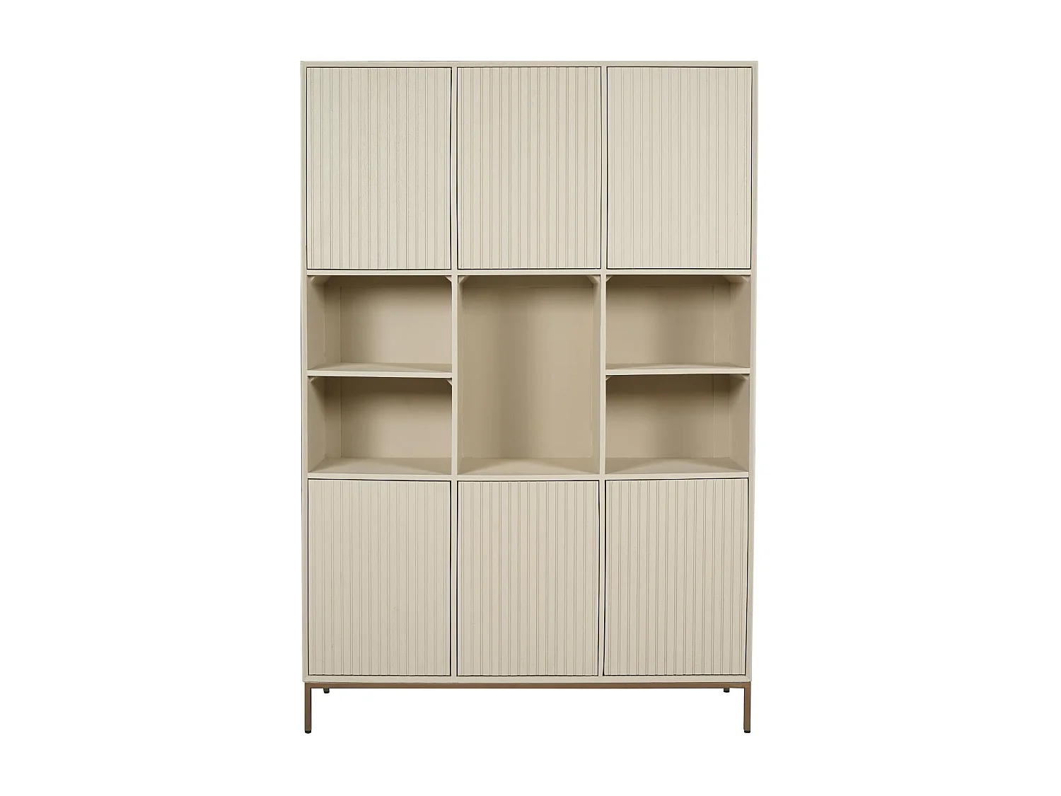 Bibliothèque étagère bois sable 6 portes rainurées CORTINA