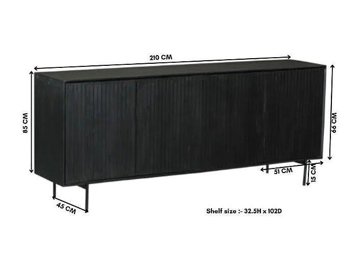 Buffet bois noir 4 portes rainurées 210 cm CORTINA