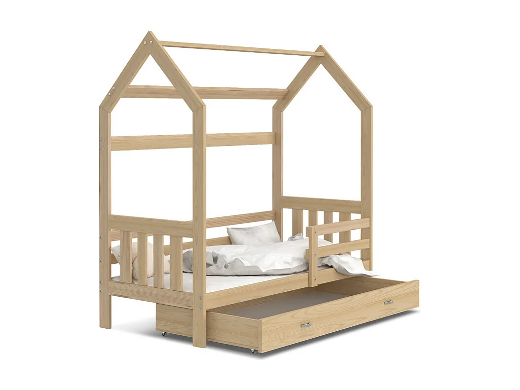 Lit cabane Plus  80 x160 cm avec sommier , matelas et tiroir Pin