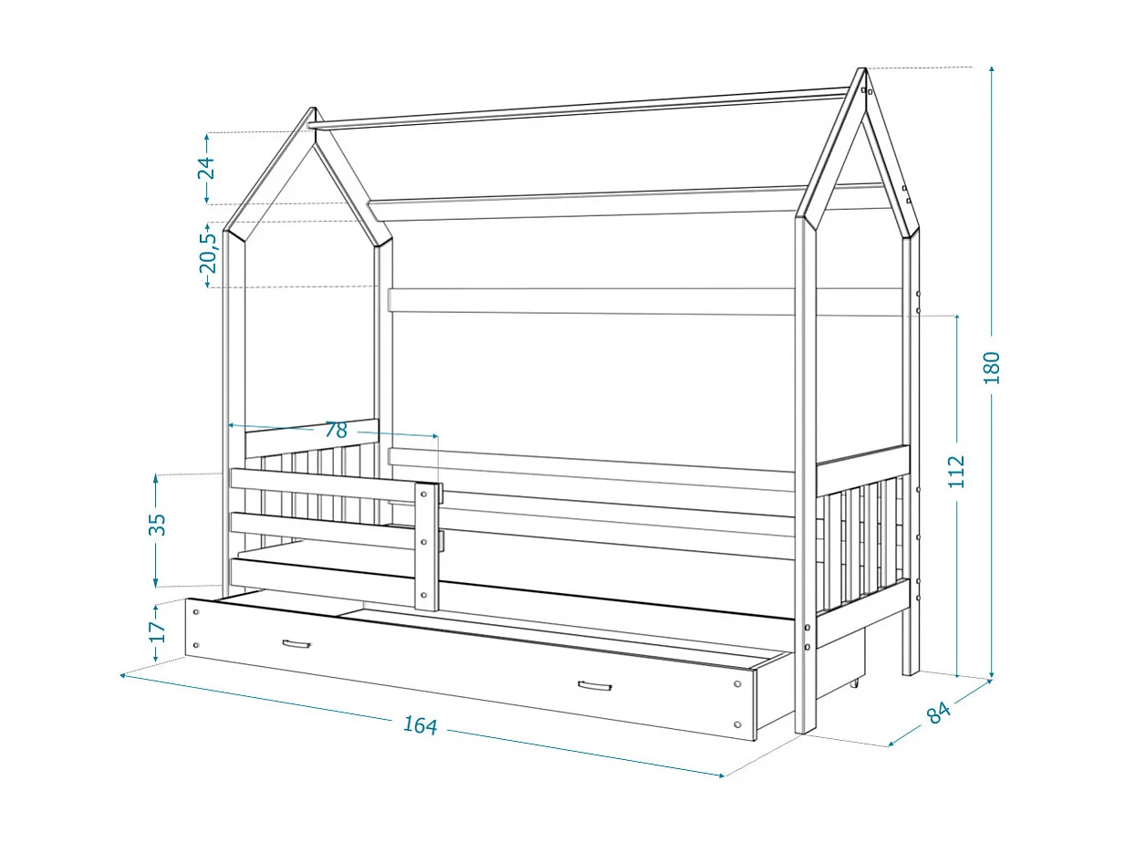 Lit cabane Plus  80 x160 cm avec sommier , matelas et tiroir Pin