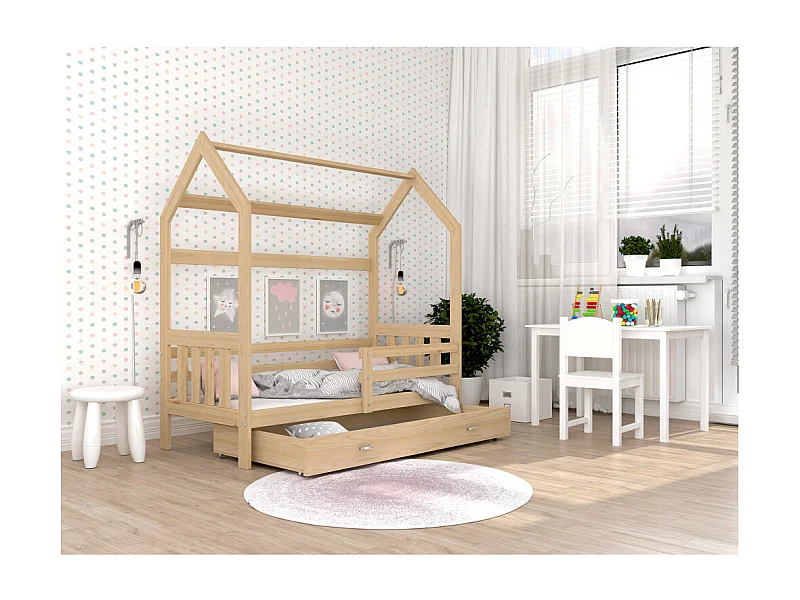 Lit cabane Plus  80 x160 cm avec sommier , matelas et tiroir Pin