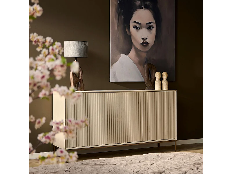 Buffet bois beige 3 portes rainurées 165 cm CORTINA