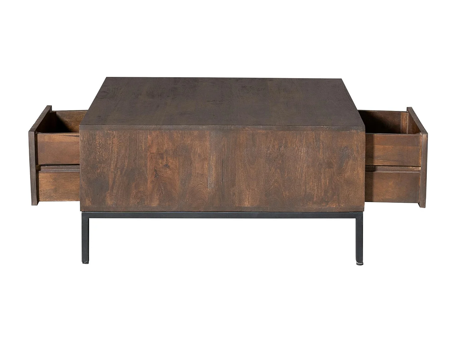 Table basse carrée vintage 2 tiroirs rainurés CORTINA